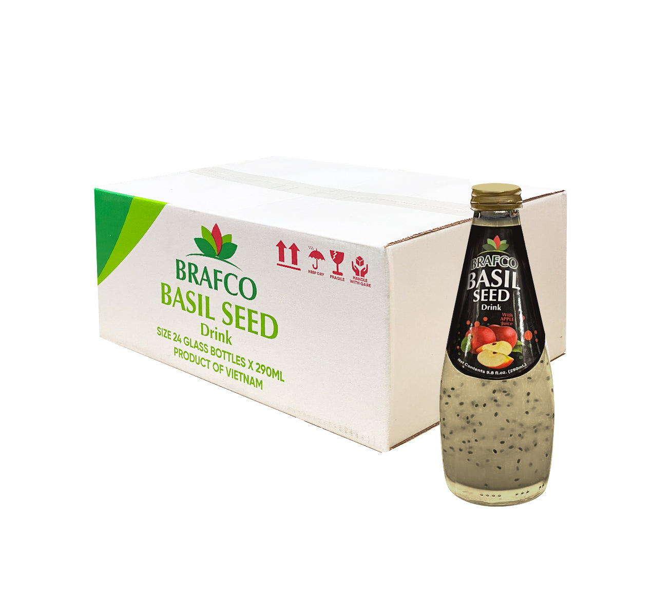 BRAFCO Basil Seed Drink Apple Flavor 9.8 oz (Pack of 24)
