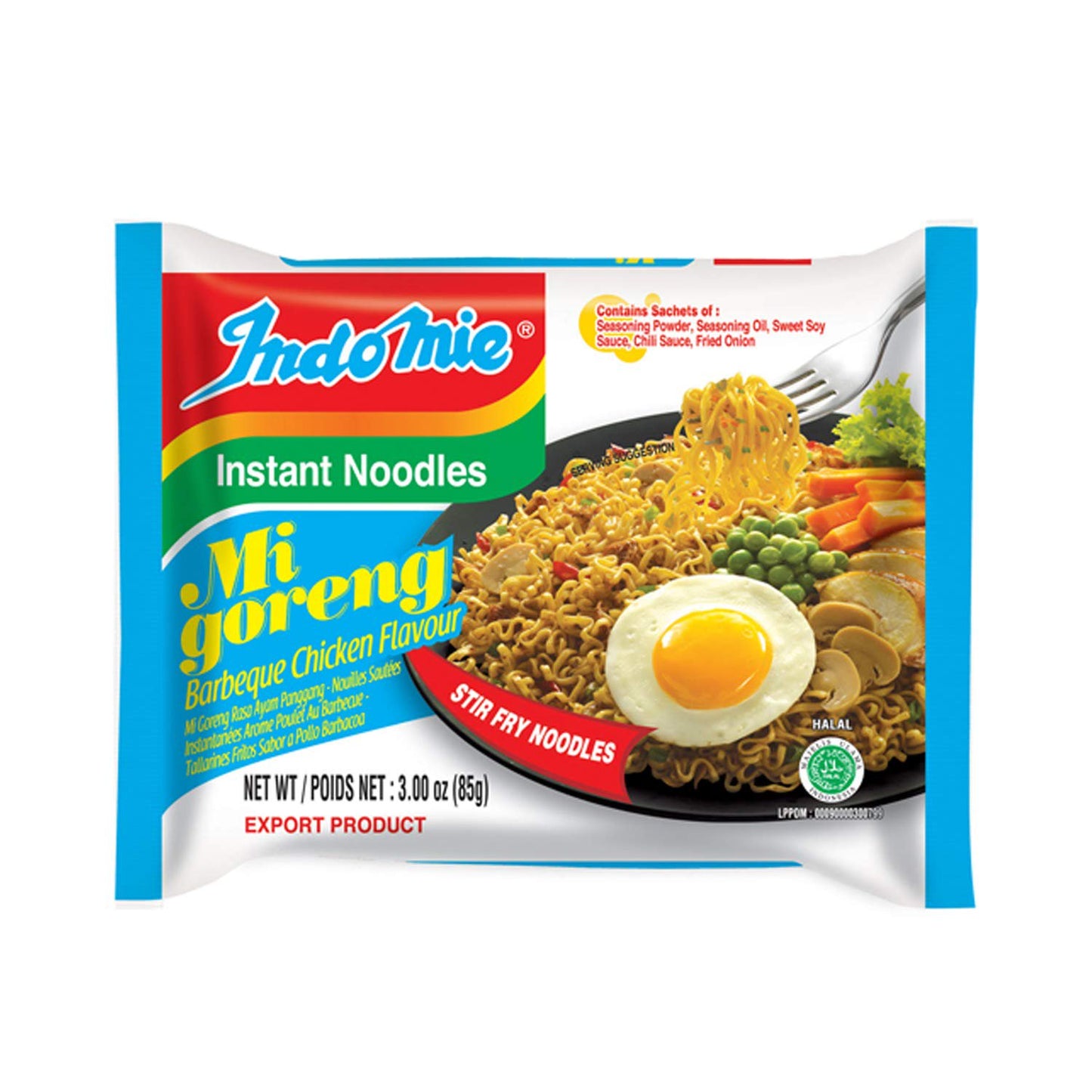 Indomie Mi Goreng Fried Noodles, Barbeque Chicken (Pack of 30)
