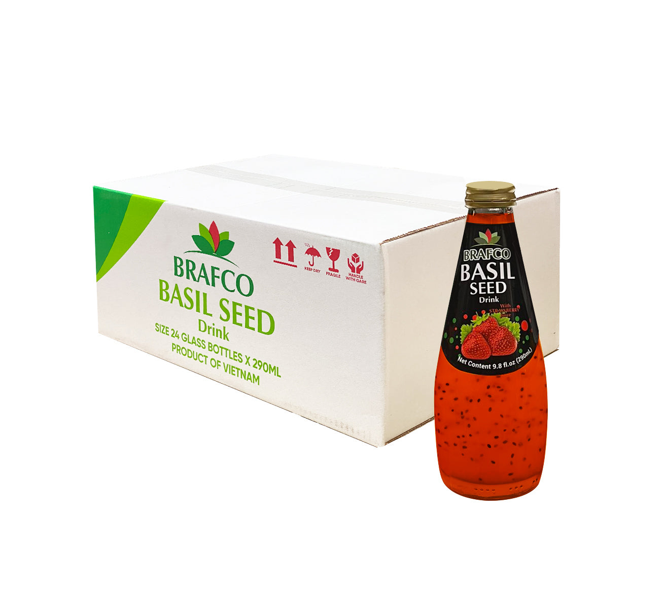 BRAFCO Basil Seed Drink Strawberry Flavor 9.8 oz (Pack of 24)