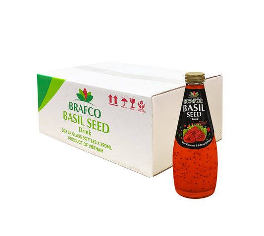 BRAFCO Basil Seed Drink Strawberry Flavor 9.8 oz (Pack of 24)