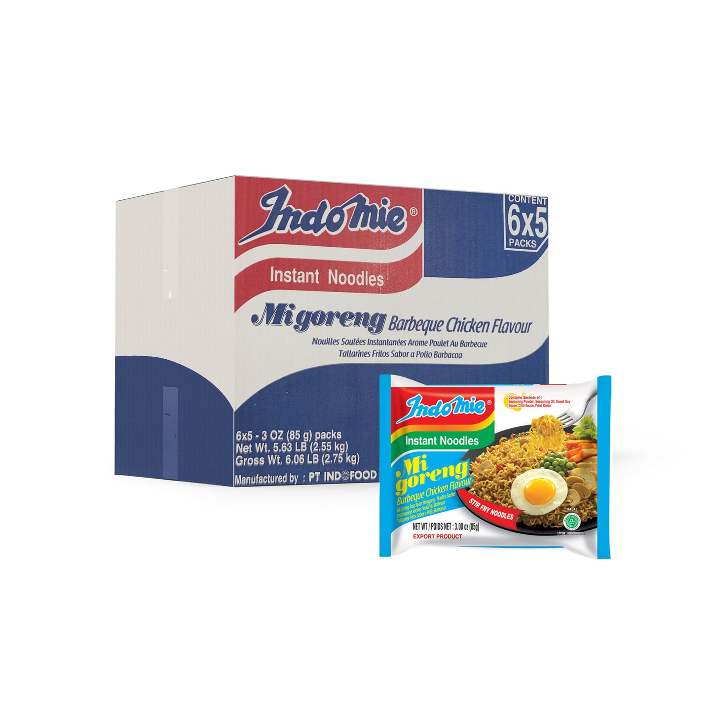 Indomie Mi Goreng Fried Noodles, Barbeque Chicken (Pack of 30)