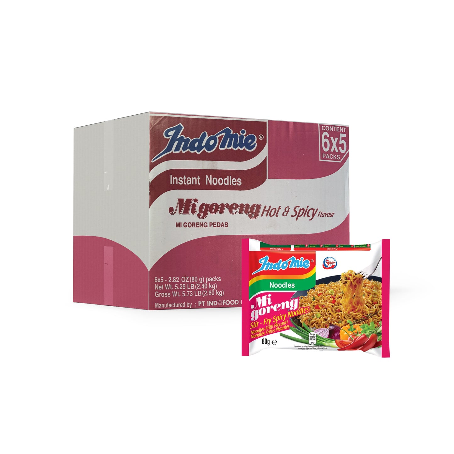 Indomie Mi Goreng Instant Stir Fry Noodles Hot & Spicy (Pack of 30)